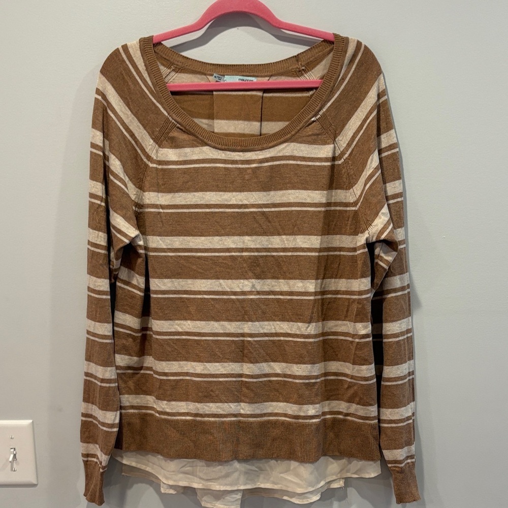Maurices Brown and Cream Striped Sweatshirt